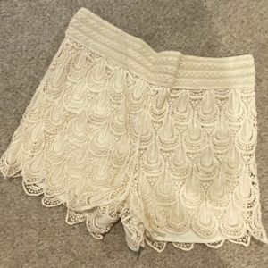 Cream crochet shorts